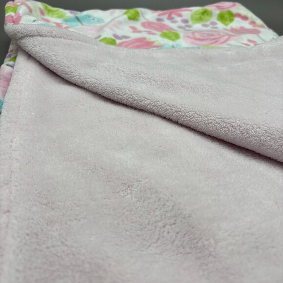 Parent’s Choice Pink Floral Butterfly Fleece Baby Blanket Reversible 30x40 Lovey - Picture 5 of 6